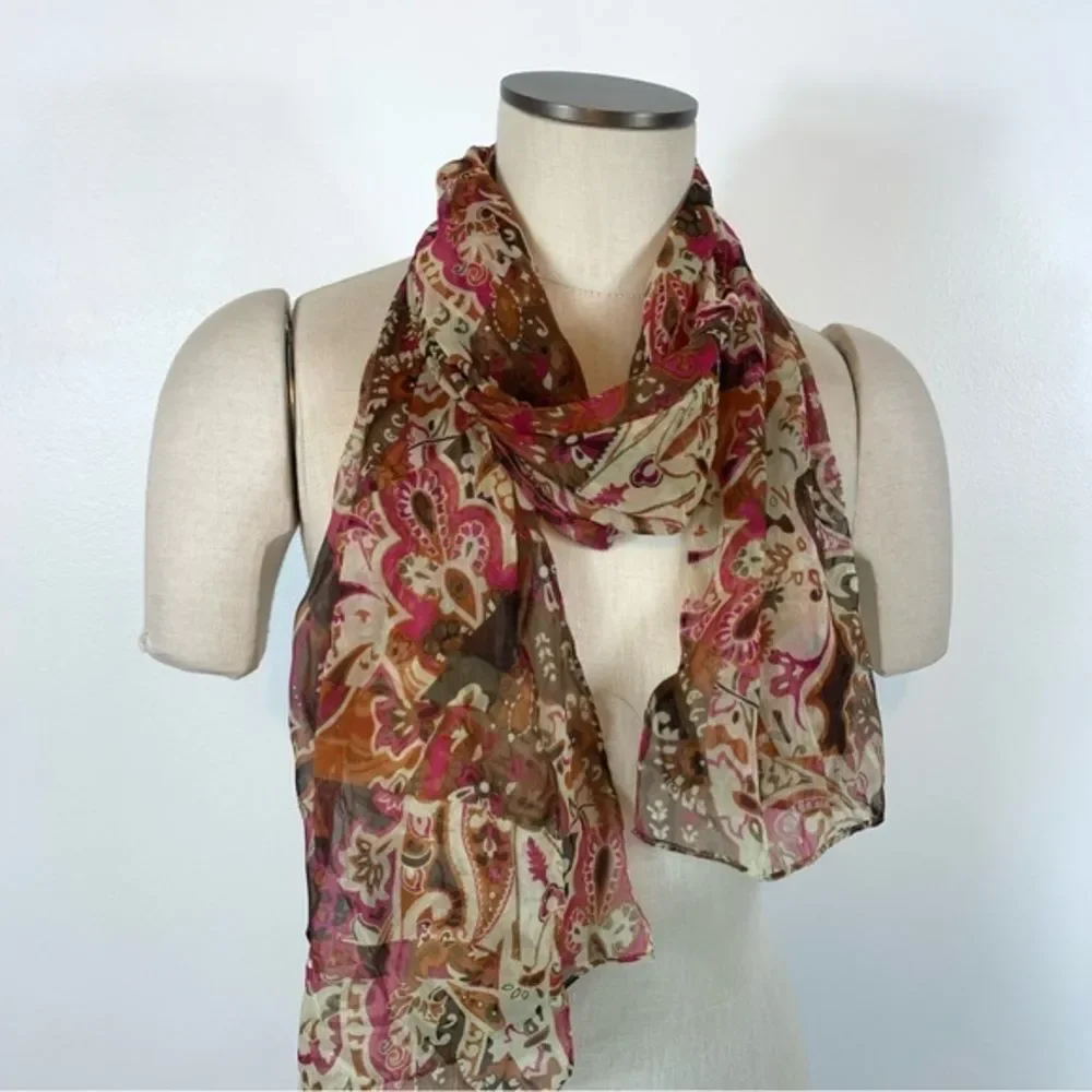 CJ Banks Floral Paisley Abstract Print Oblong Scarf Silky Sheer